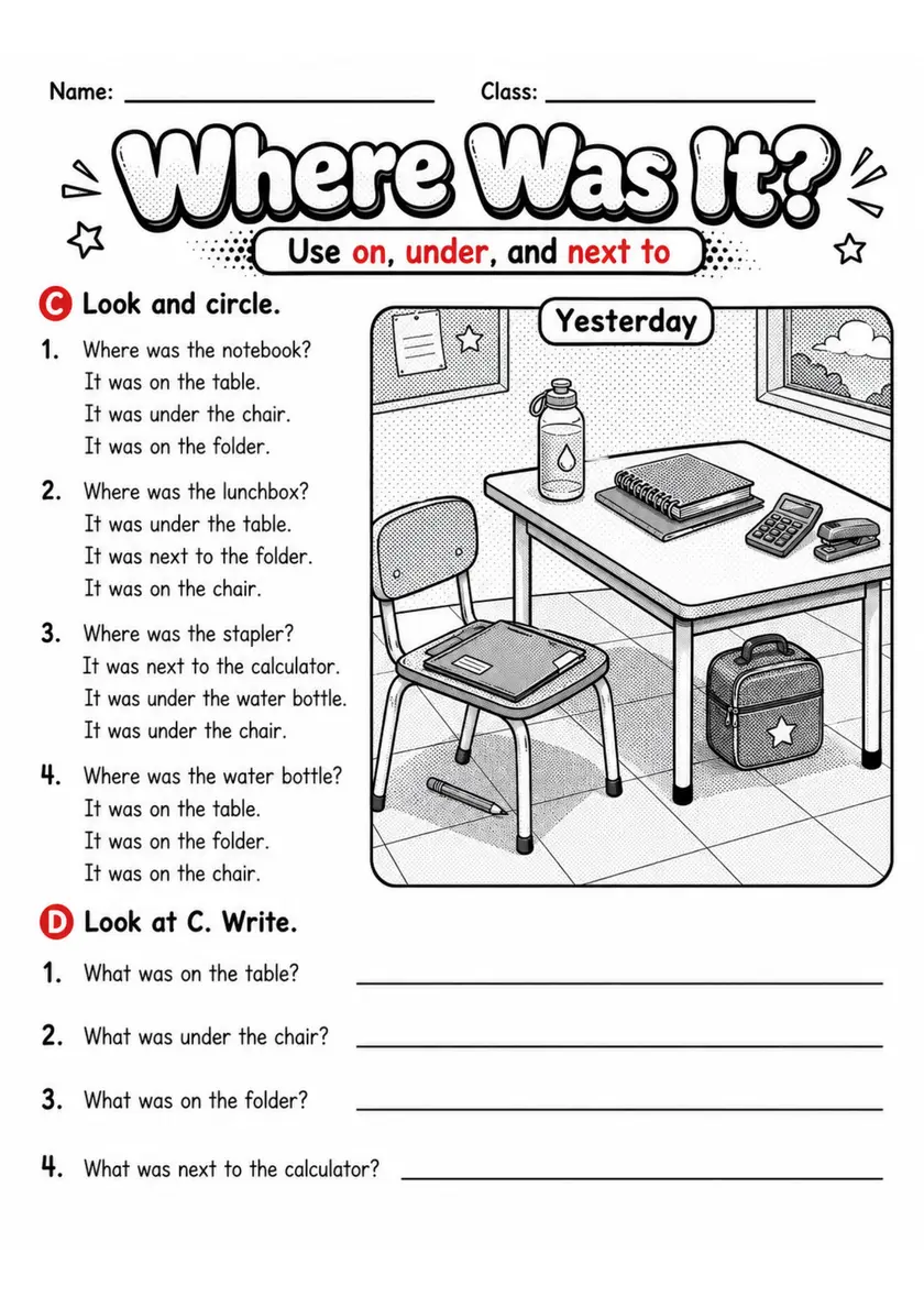 Where Was It? | Grade 2 English Language Arts Worksheet grade 2 printable PDF preview