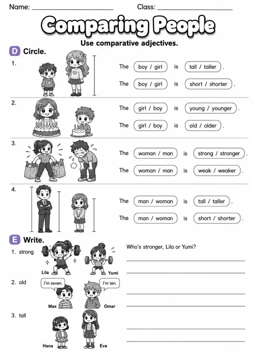 Comparing People | Grade 2 Grammar Worksheet grade 2 printable PDF preview