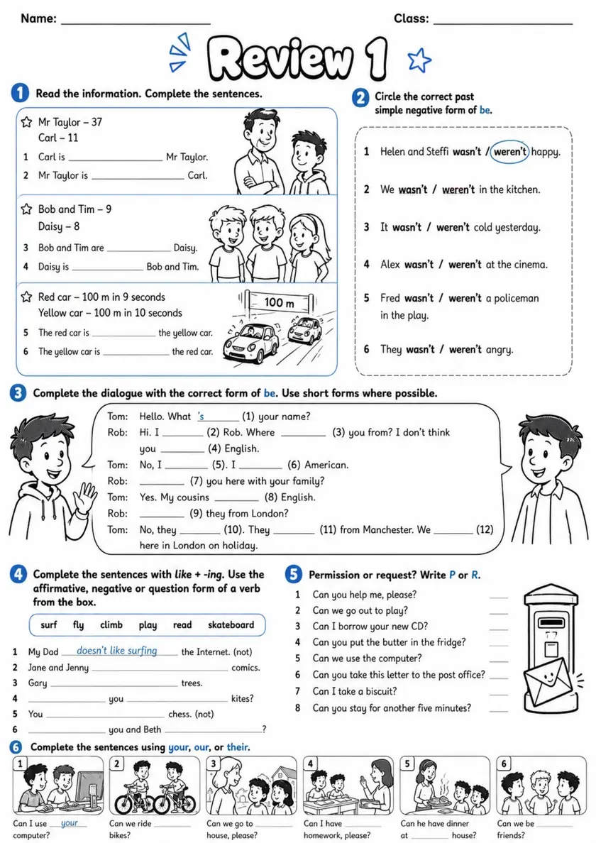 Review 1 | Grades 3-4 Grammar Worksheet grades 3 4 printable PDF preview
