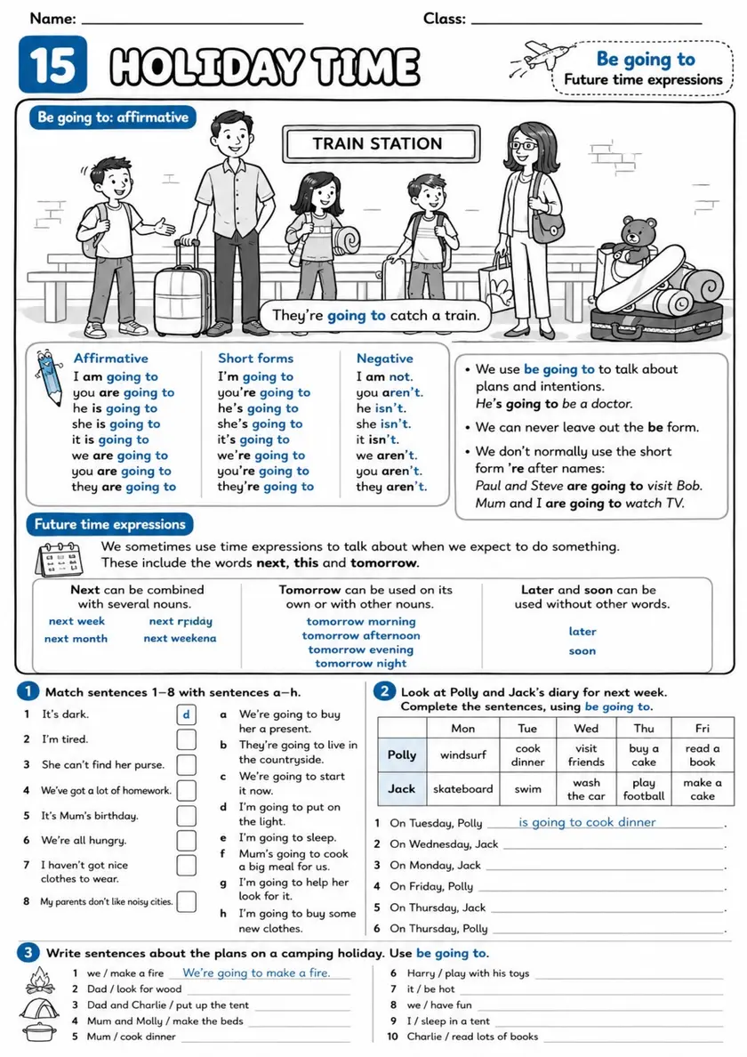 Be Going To Future: Holiday Time 3 | Grades 3-4 Grammar Worksheet grades 3 4 printable PDF preview