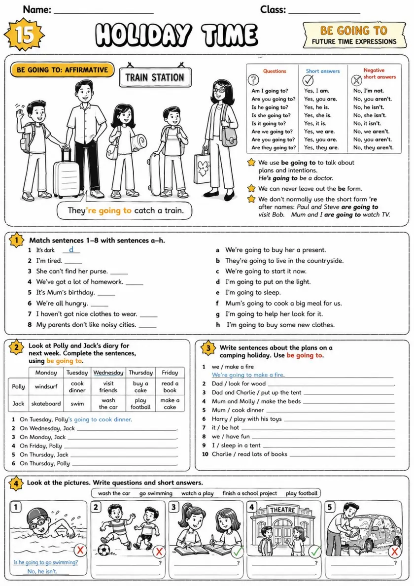 Be Going To Future: Holiday Time 4 | Grades 3-4 Grammar Worksheet grades 3 4 printable PDF preview