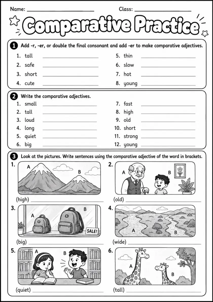 Comparative Practice | Grades 3-4 Grammar Worksheet grades 3 4 printable PDF preview