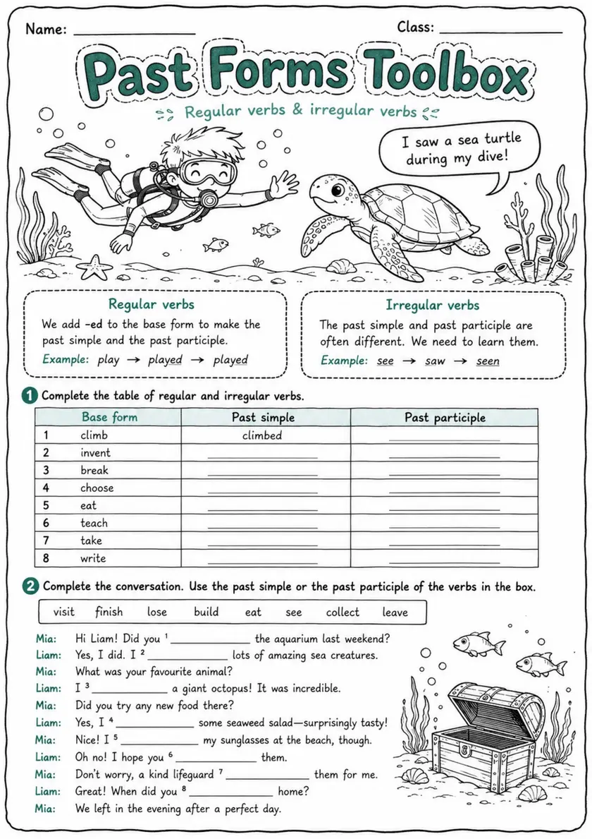Past Forms Toolbox | Grades 5-6 Grammar Worksheet grades 5 6 printable PDF preview