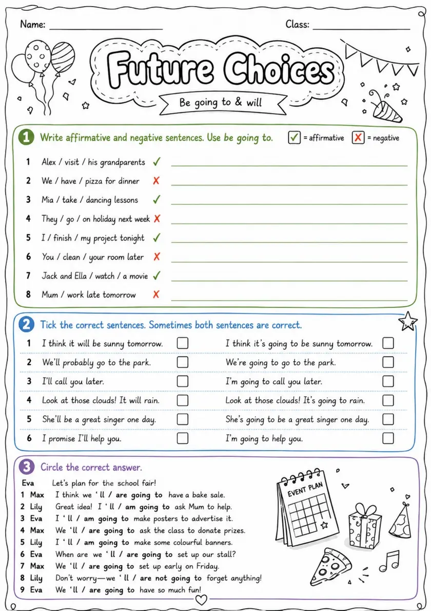 Future Choices | Grades 5-6 Grammar Worksheet grades 5 6 printable PDF preview