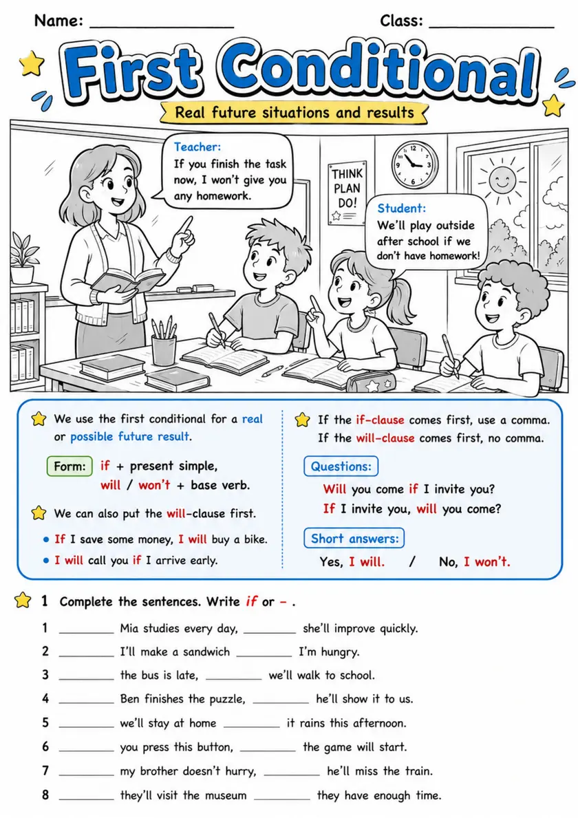 First Conditional | Grades 5-6 Grammar Worksheet grades 5 6 printable PDF preview