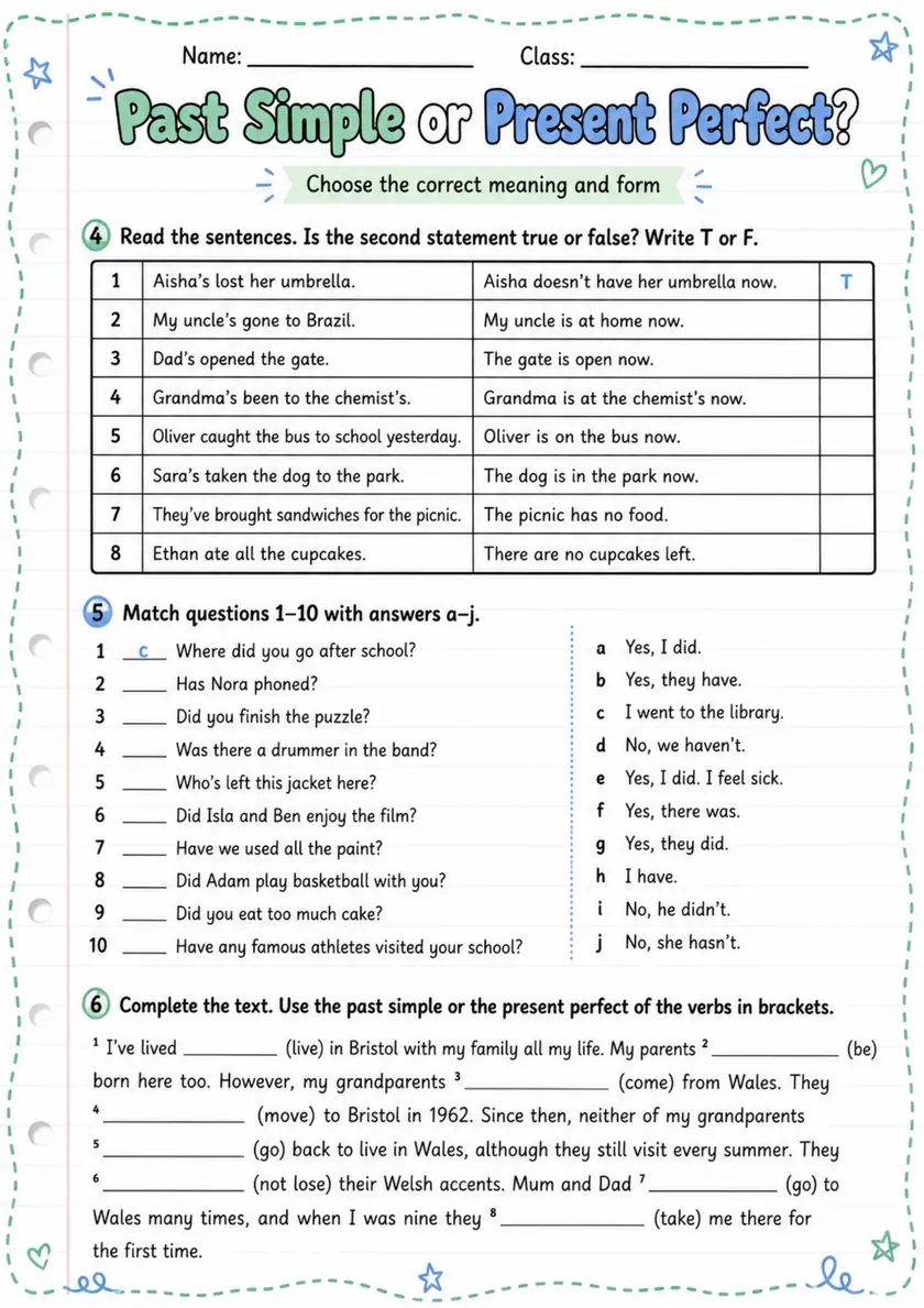 Past Simple Or Present Perfect? | Grades 5-6 Grammar Worksheet - grades 5 6 Choose the Correct Form grades 5 6 printable PDF preview