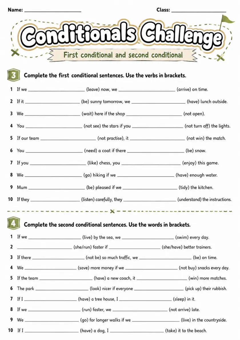Conditionals Challenge | Grades 5-6 Grammar Worksheet grades 5 6 printable PDF preview