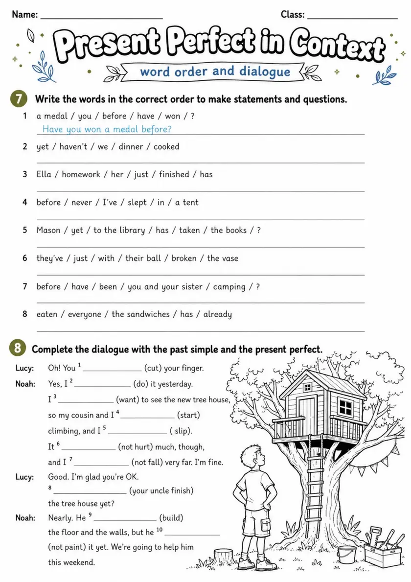 Present Perfect In Context | Grades 5-6 Grammar Worksheet grades 5 6 printable PDF preview