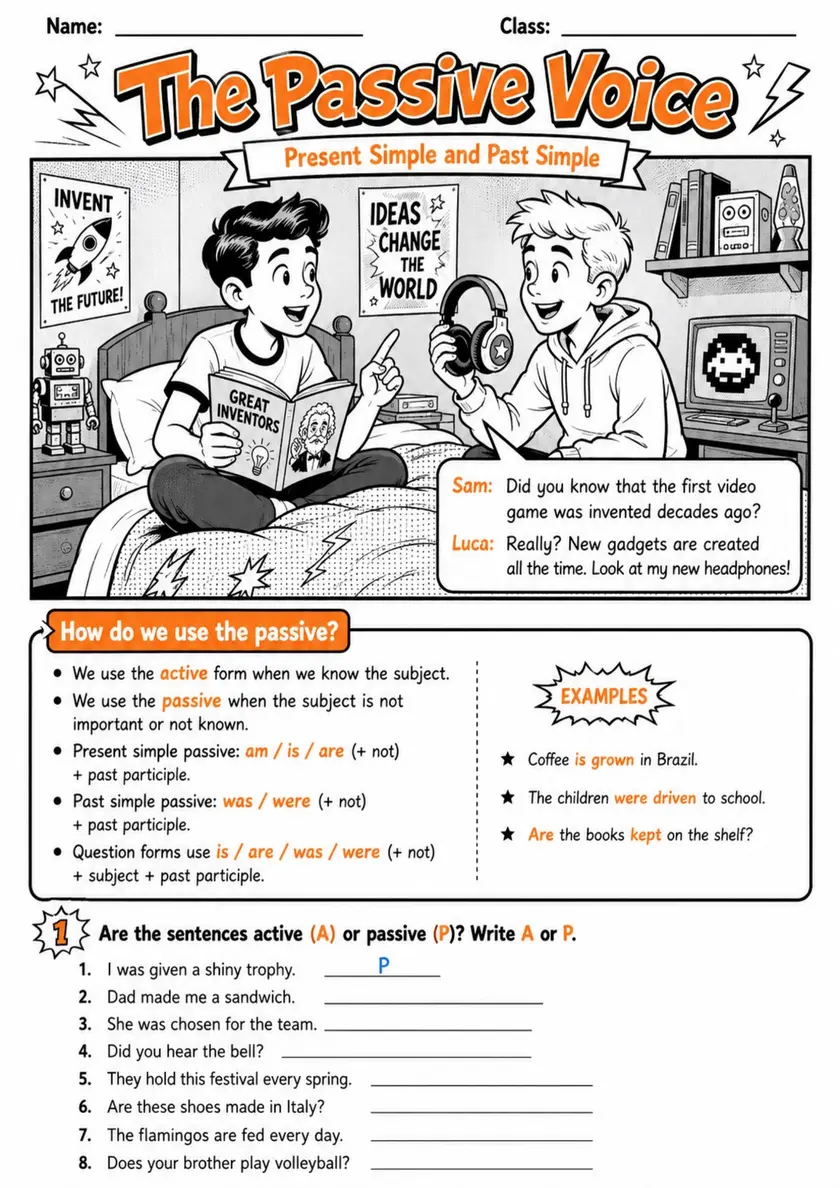 The Passive Voice | Grades 5-6 Grammar Worksheet grades 5 6 printable PDF preview