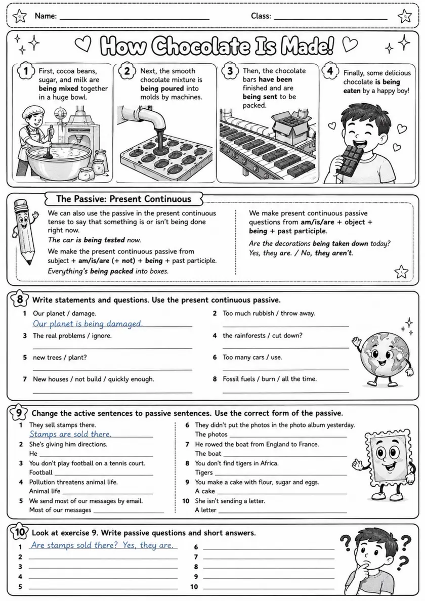 How Chocolate Is Made: Passive Voice 1 | Grades 5-6 Grammar Worksheet grades 5 6 printable PDF preview