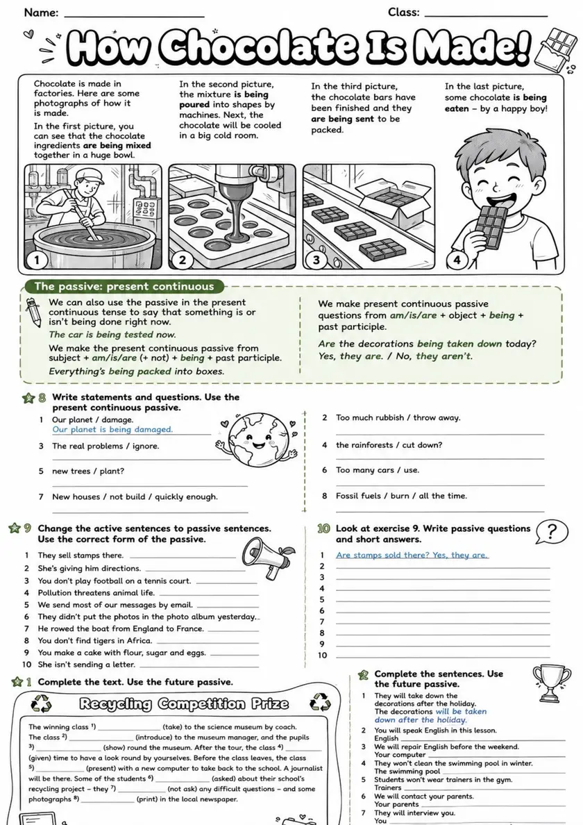 How Chocolate Is Made: Passive Voice 2 | Grades 5-6 Grammar Worksheet grades 5 6 printable PDF preview