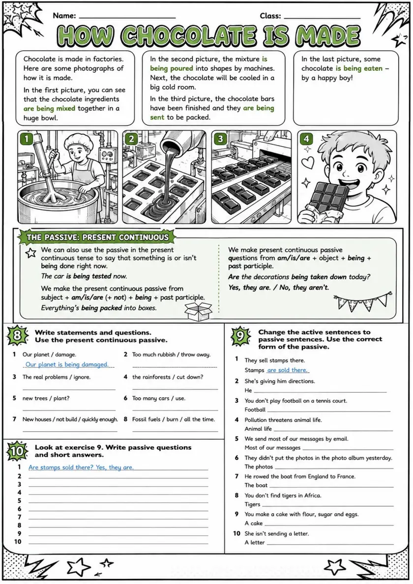 How Chocolate Is Made: Passive Voice 5 | Grades 5-6 Grammar Worksheet grades 5 6 printable PDF preview