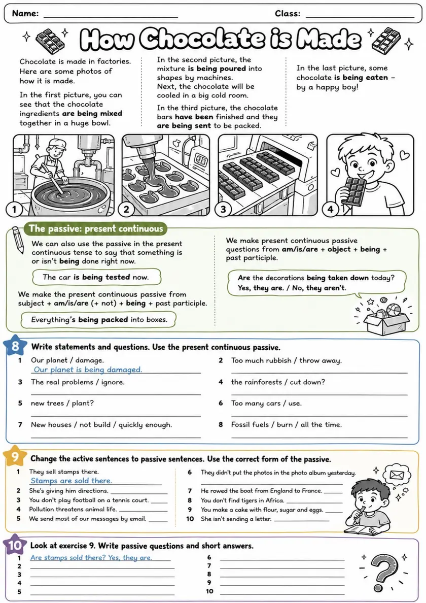 How Chocolate Is Made: Passive Voice 6 | Grades 5-6 Grammar Worksheet grades 5 6 printable PDF preview