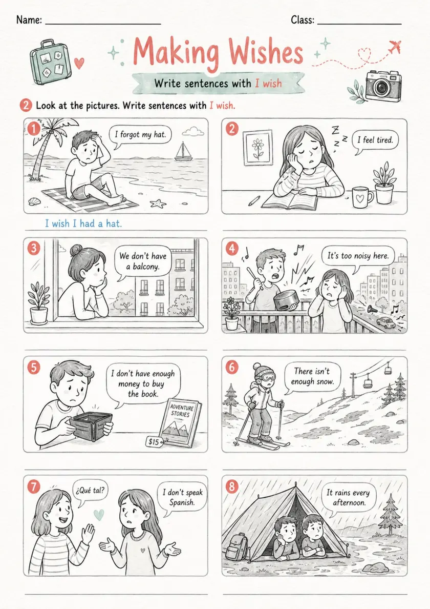 Wish: Making Wishes 2 | Grades 5-6 Grammar Worksheet grades 5 6 printable PDF preview