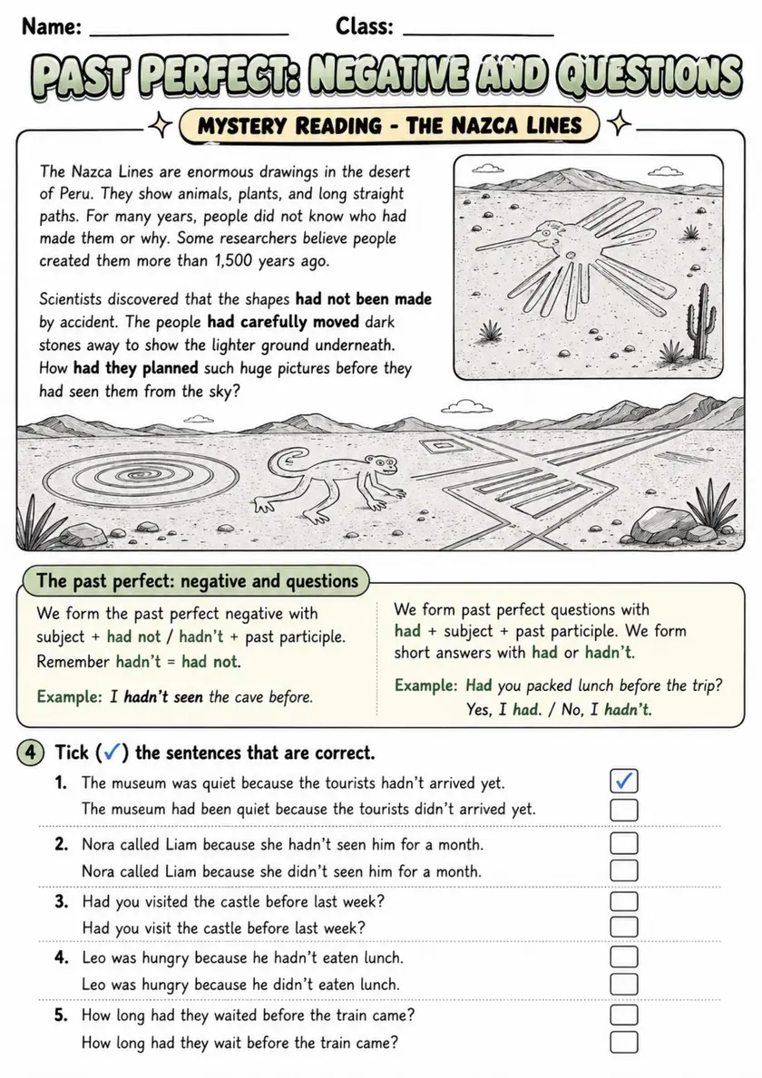 Past Perfect: Negative And Questions | Grades 5-6 Grammar Worksheet grades 5 6 printable PDF preview