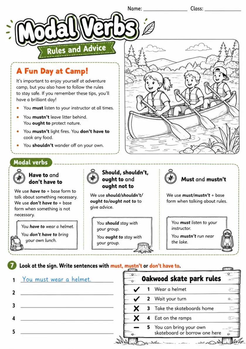 Modal Verbs | Grades 5-6 Grammar Worksheet grades 5 6 printable PDF preview