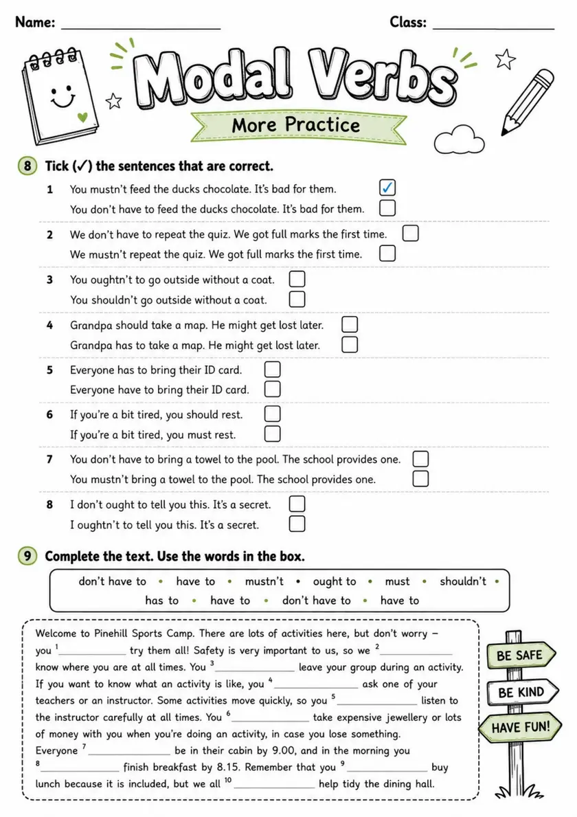 Modal Verbs 2 | Grades 5-6 Grammar Worksheet grades 5 6 printable PDF preview