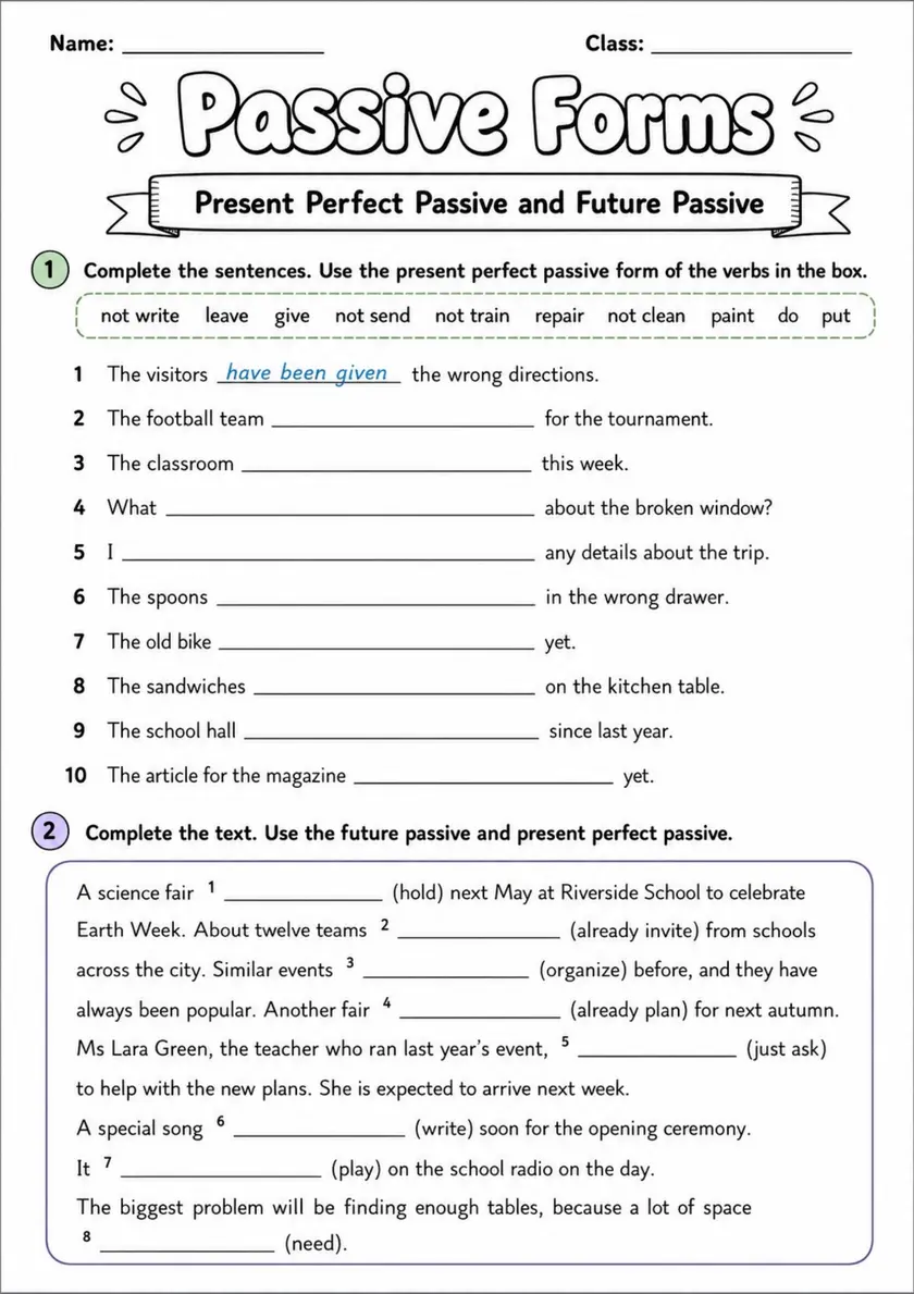 Passive Forms | Grades 5-6 Grammar Worksheet grades 5 6 printable PDF preview