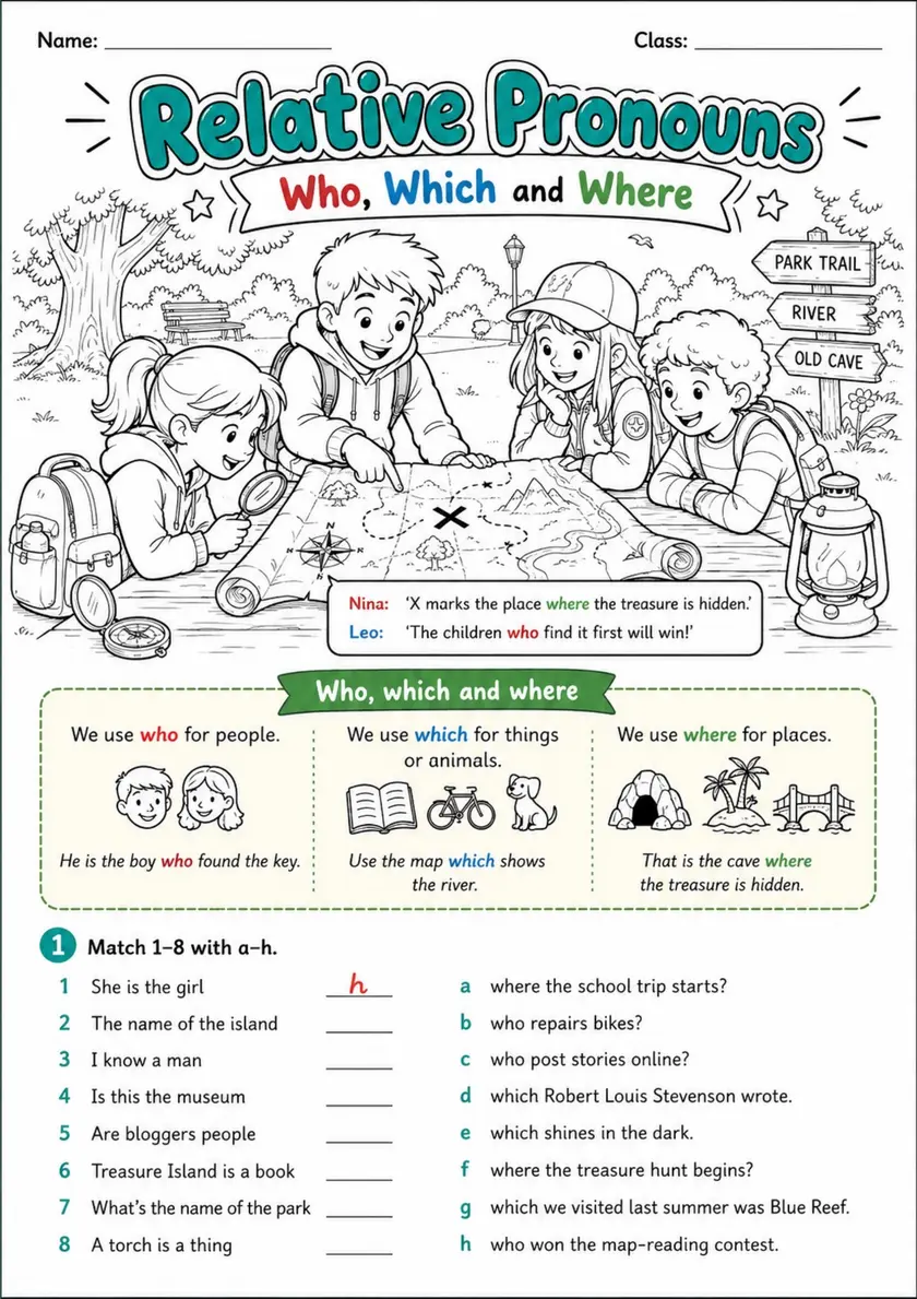 Relative Pronouns | Grades 5-6 Grammar Worksheet grades 5 6 printable PDF preview