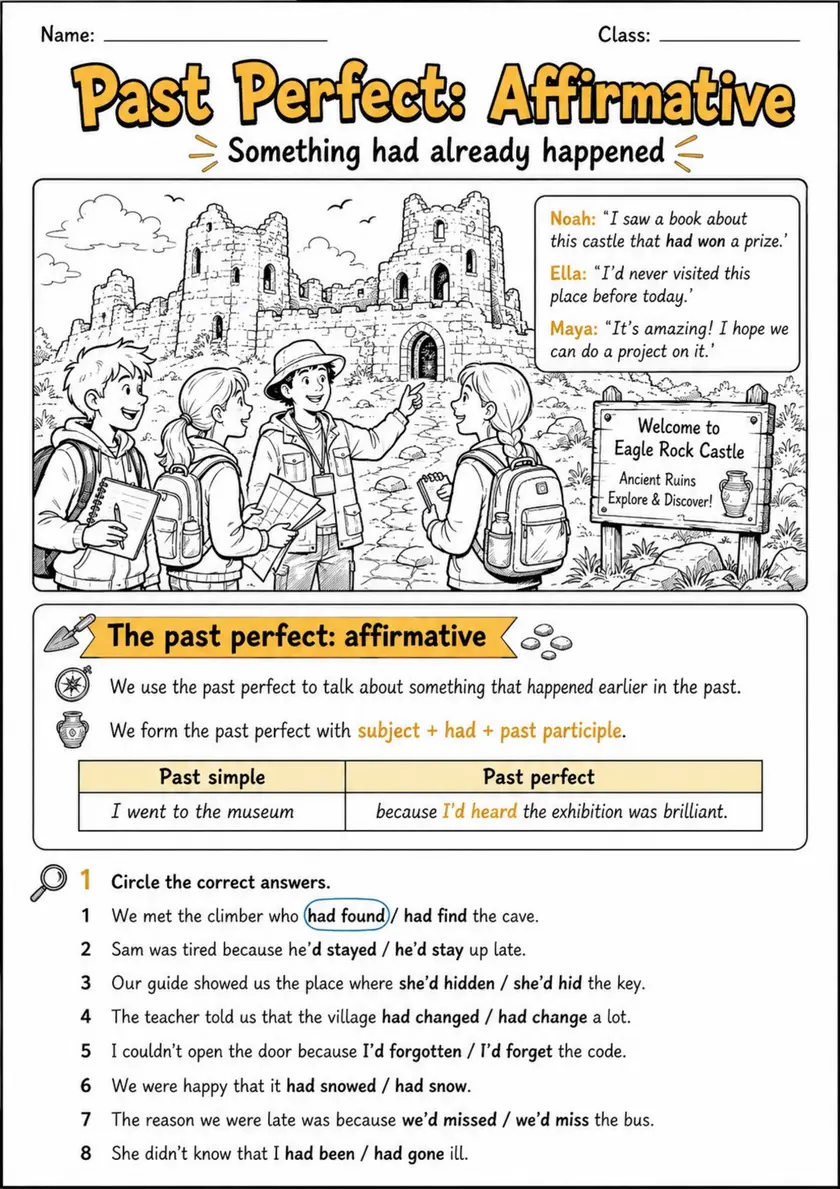 Past Perfect: Affirmative | Grades 5-6 Grammar Worksheet grades 5 6 printable PDF preview