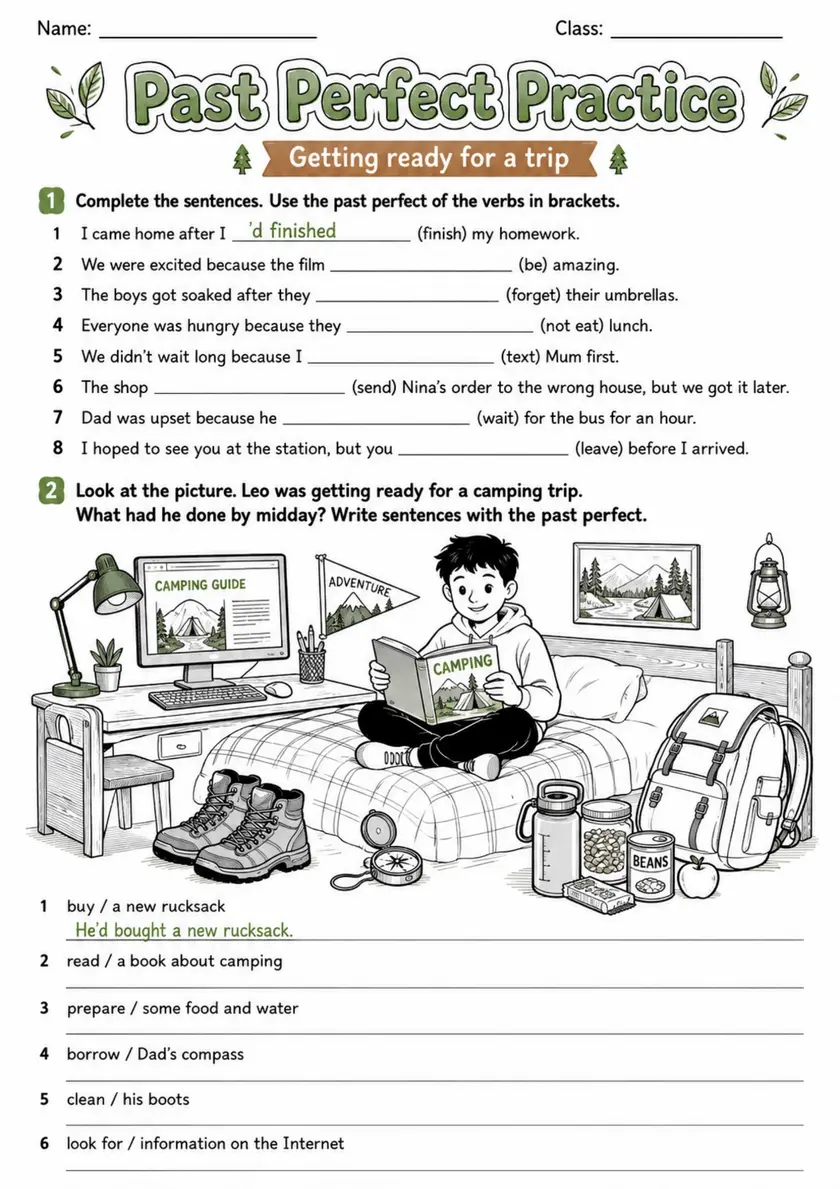 Past Perfect Practice | Grades 5-6 Grammar Worksheet grades 5 6 printable PDF preview