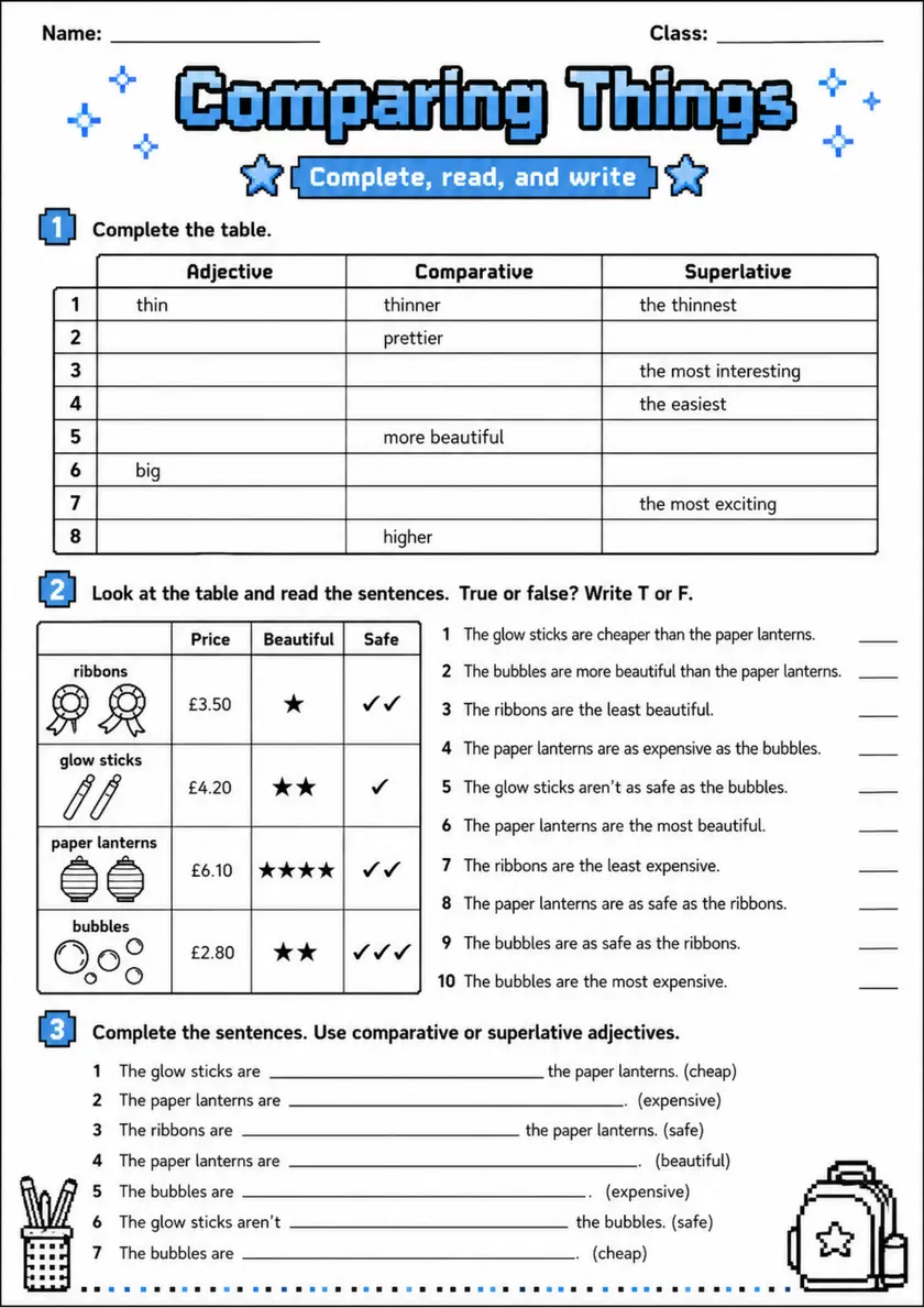 Comparing Things | Grade 5 Grammar Worksheet grade 5 printable PDF preview