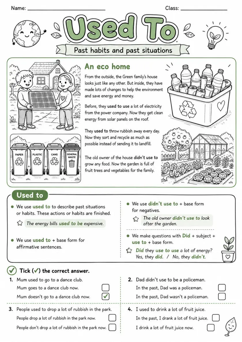 Used To | Grade 5 Grammar Worksheet grade 5 printable PDF preview