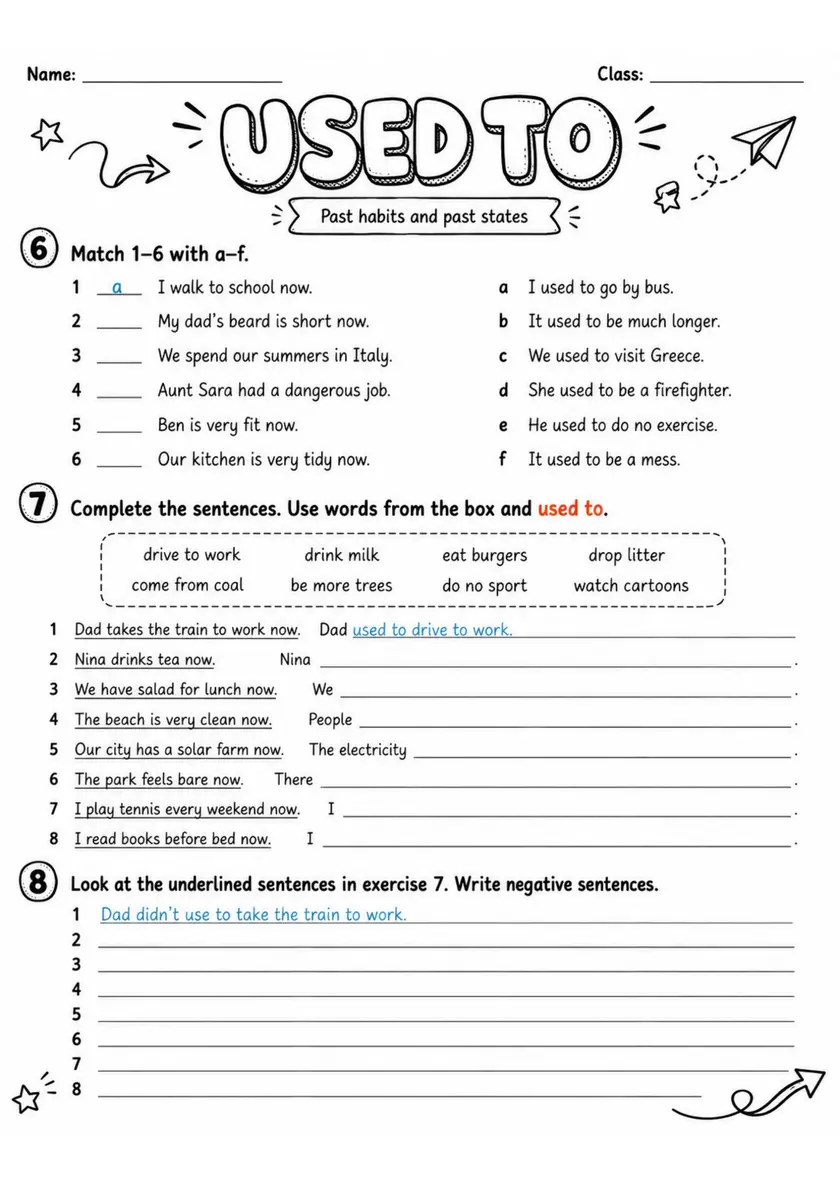 Used To 2 | Grade 5 Grammar Worksheet grade 5 printable PDF preview