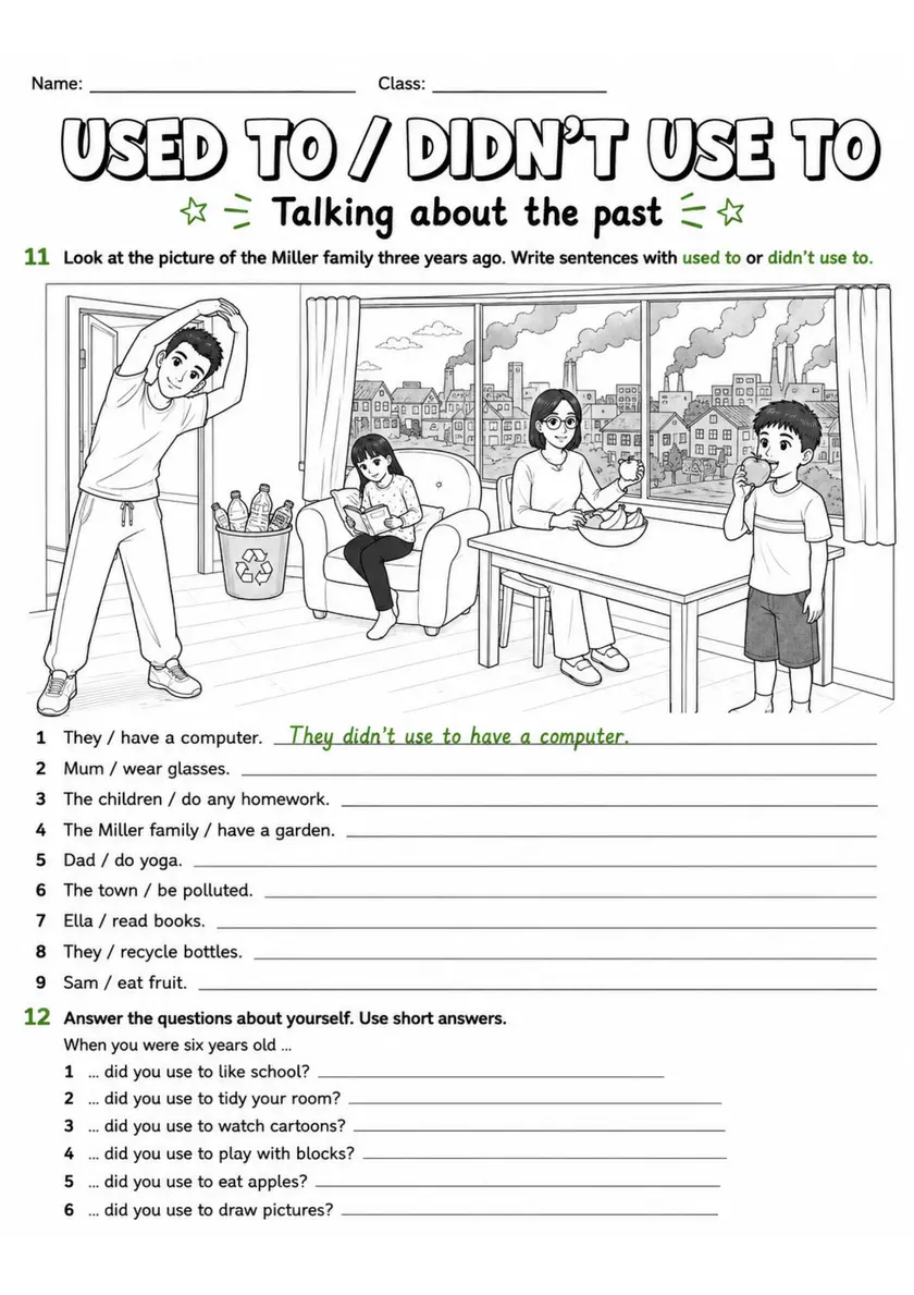 Used To / Didn'T Use To | Grade 5 Grammar Worksheet grade 5 printable PDF preview