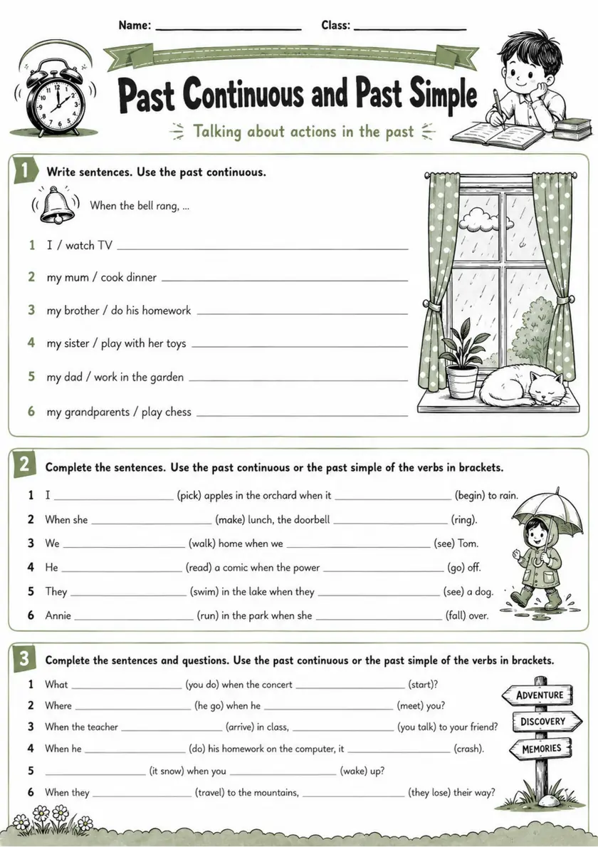 Past Continuous And Past Simple 2 | Grade 5 Grammar Worksheet grade 5 printable PDF preview