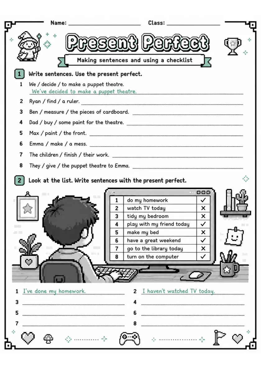 Present Perfect | Grade 5 Grammar Worksheet grade 5 printable PDF preview