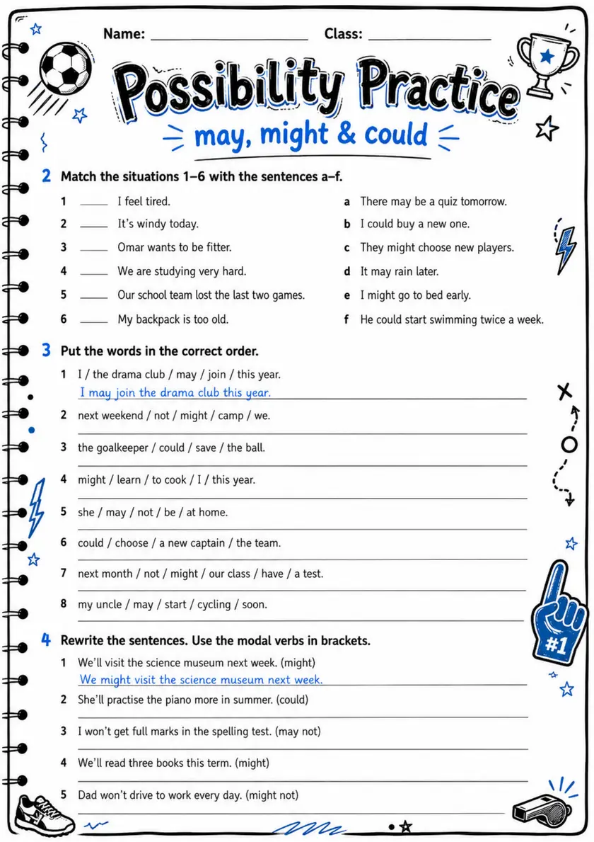 Possibility Practice | Grade 5 Grammar Worksheet grade 5 printable PDF preview