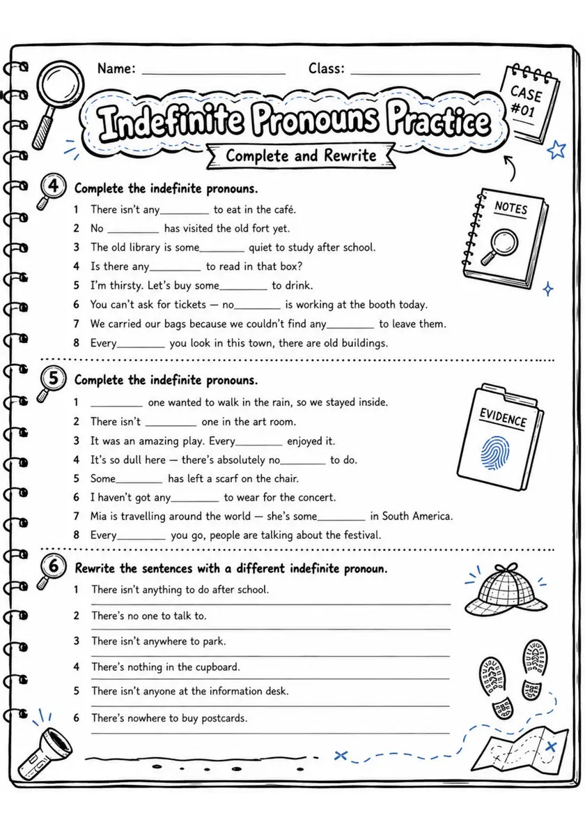 Indefinite Pronouns Practice | Grade 5 Grammar Worksheet grade 5 printable PDF preview