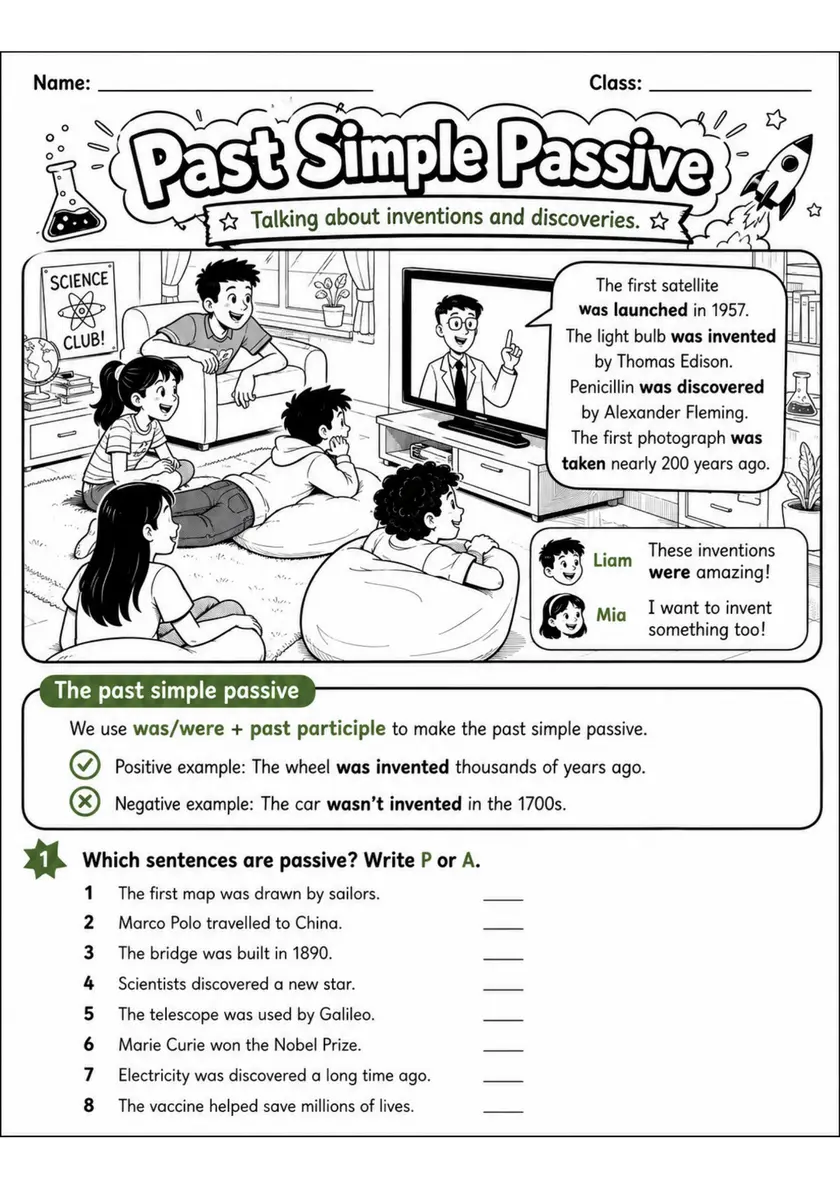 Past Simple Passive | Grade 5 Grammar Worksheet grade 5 printable PDF preview