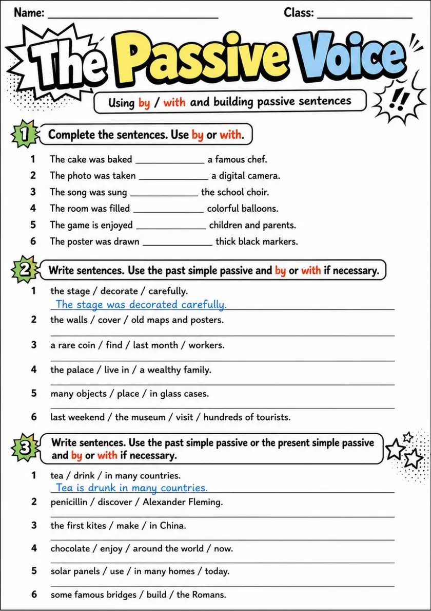 The Passive Voice | Grade 5 Grammar Worksheet grade 5 printable PDF preview