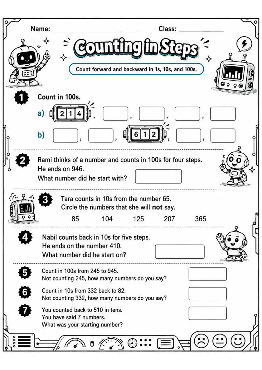 Counting in Steps - Grade 3 Math Worksheet - grade 3 Printable independent practice grade 3 printable PDF preview