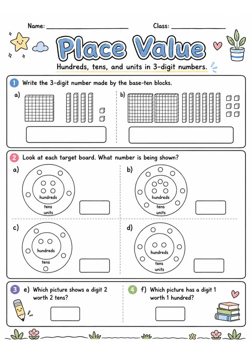 Place Value - Grade 3 Math Worksheet - grade 3 Reading, explanation, and short-response questions grade 3 printable PDF preview