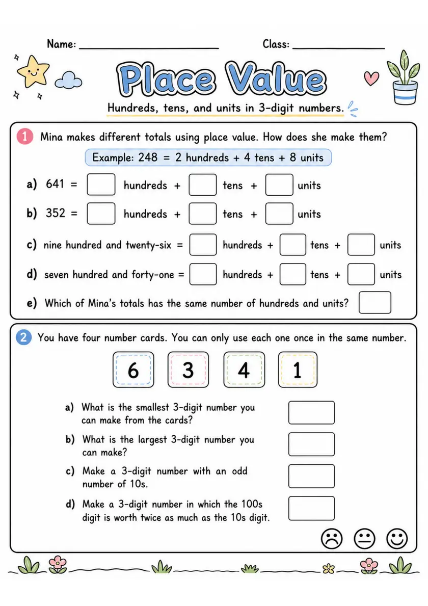 Place Value - Grade 3 Math Worksheet - grade 3 Printable independent practice grade 3 printable PDF preview
