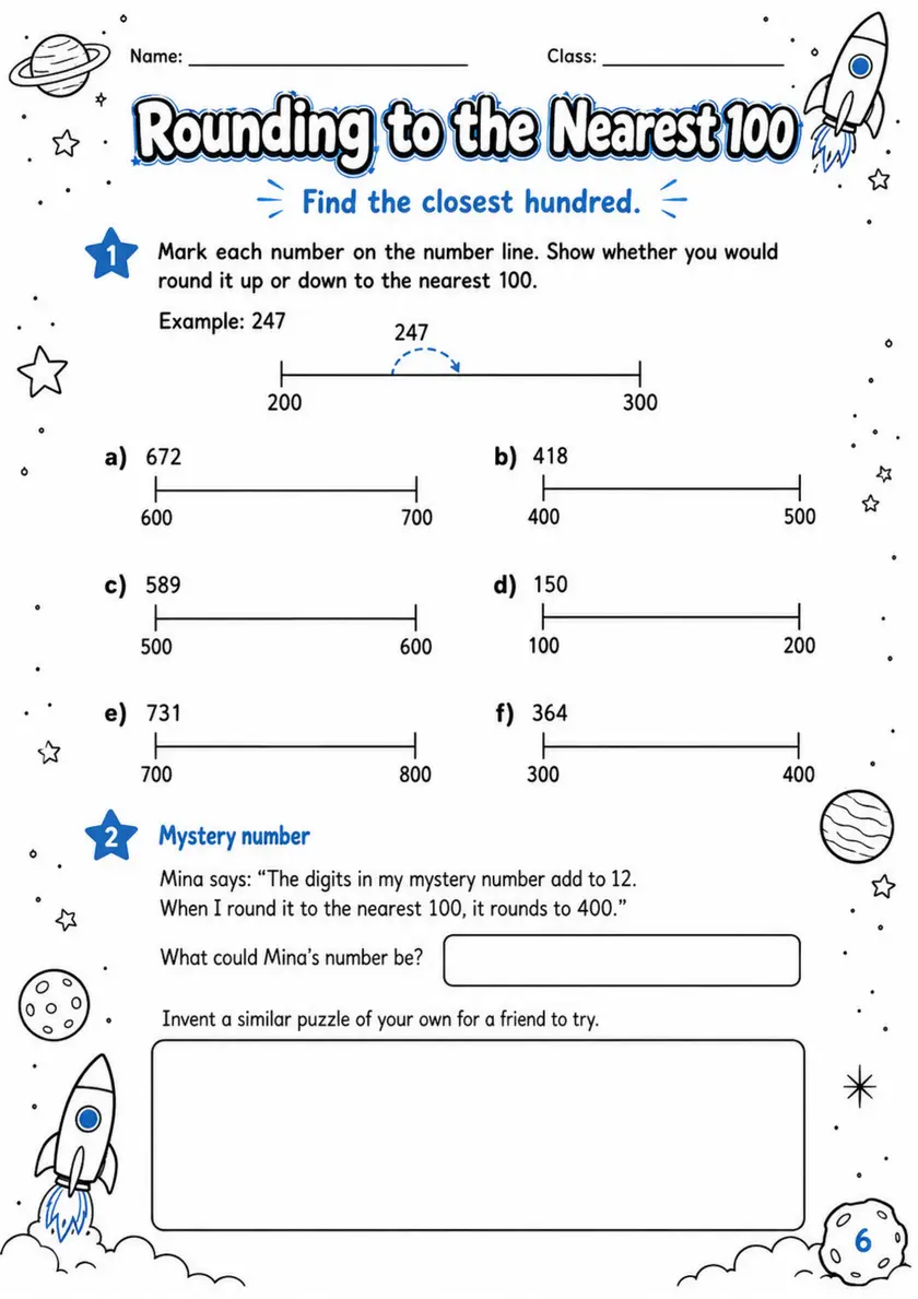 Rounding to the Nearest 100 - Grade 3 Math Worksheet grade 3 printable PDF preview