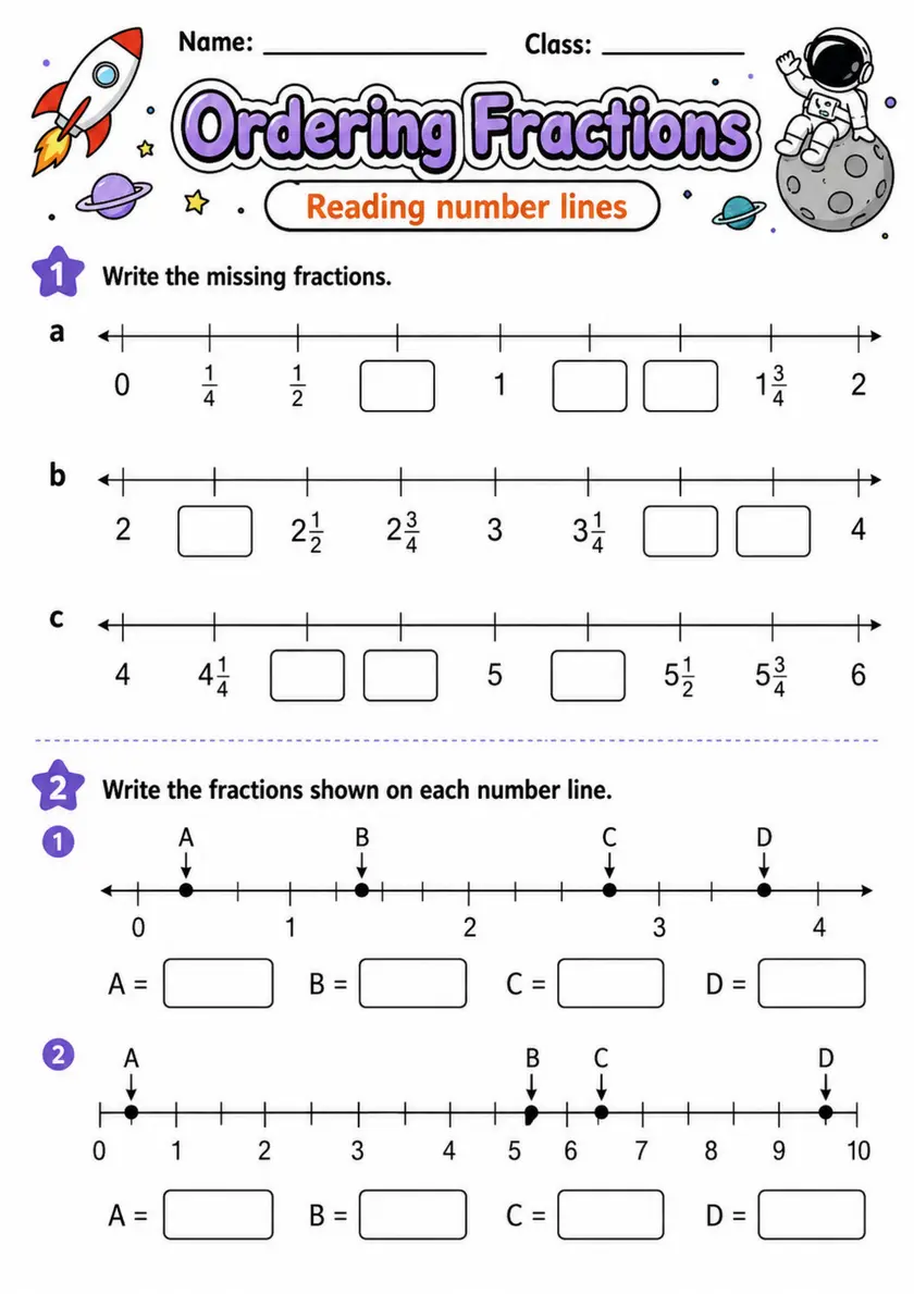 Ordering Fractions - Grade 3 Math Worksheet grade 3 printable PDF preview