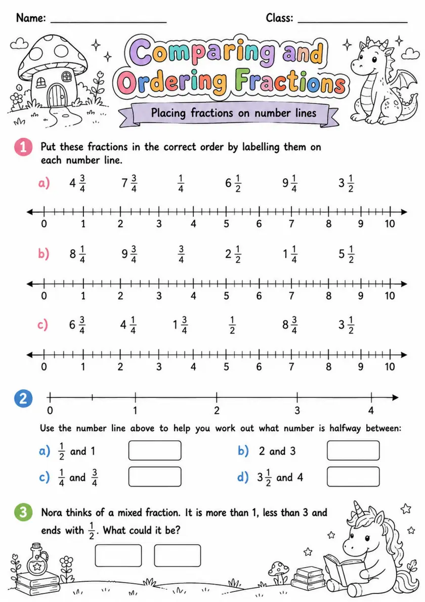 Comparing and Ordering Fractions - Grade 3 Math Worksheet grade 3 printable PDF preview