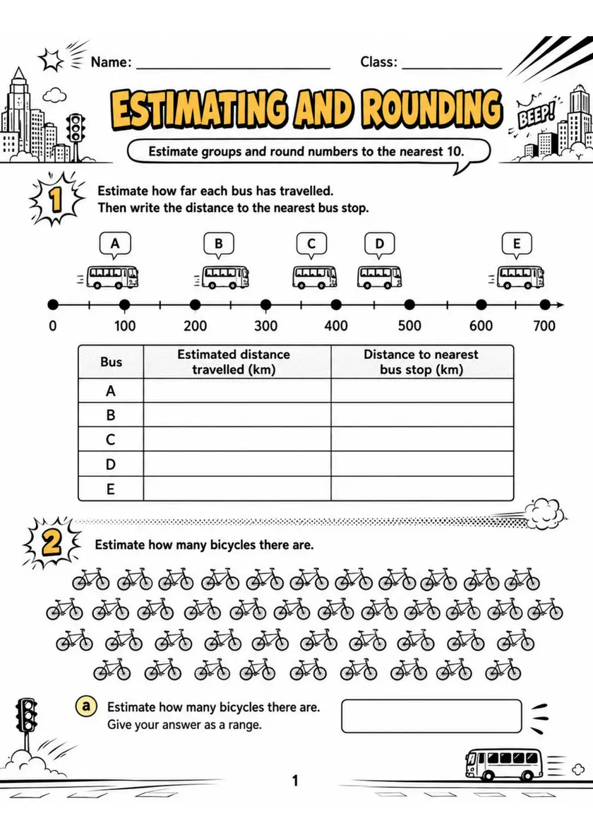 ESTIMATING AND ROUNDING - Grade 3 Math Worksheet - grade 3 Reading, explanation, and short-response questions grade 3 printable PDF preview
