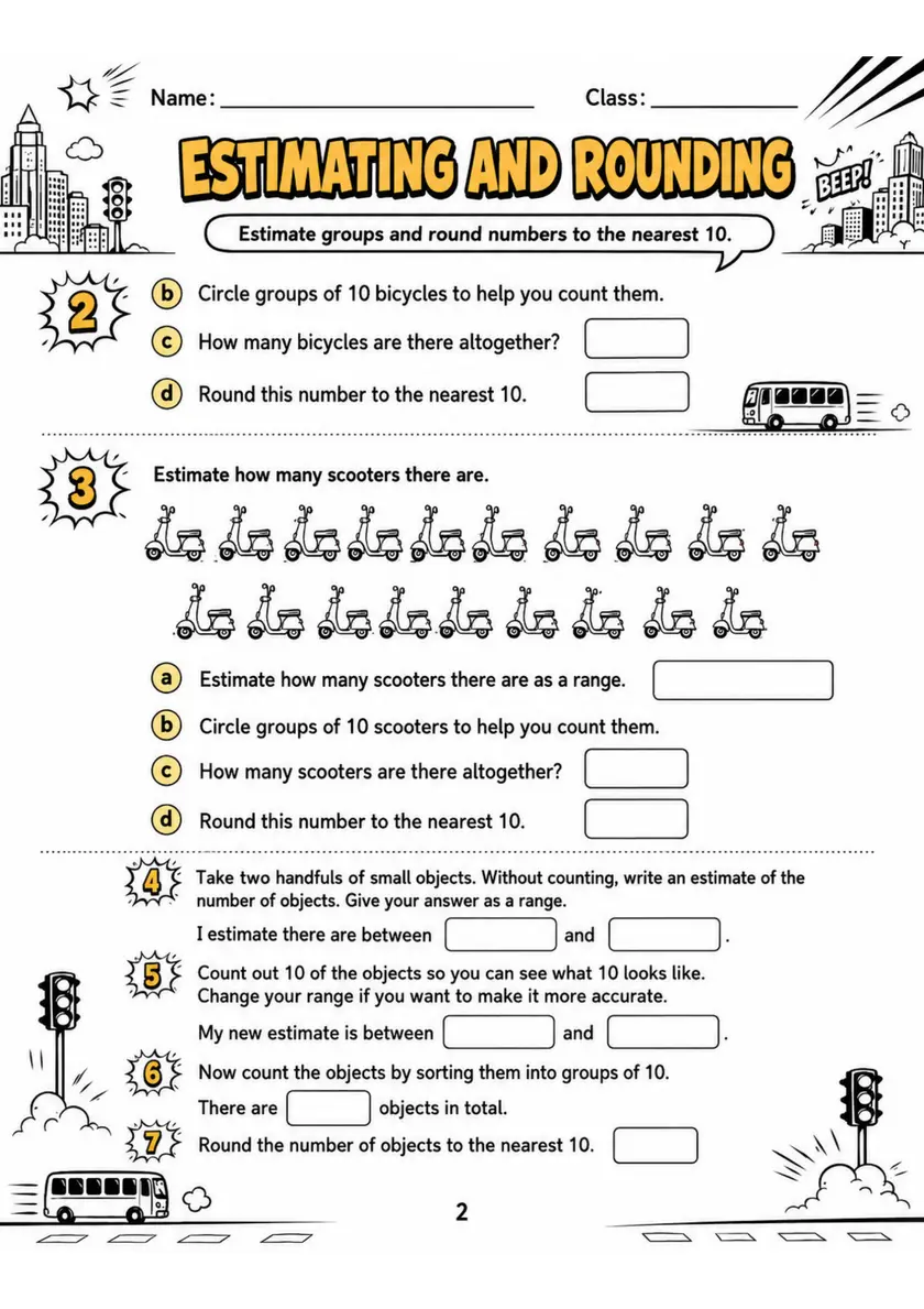 ESTIMATING AND ROUNDING - Grade 3 Math Worksheet - grade 3 Labeling, matching, sorting, and classification grade 3 printable PDF preview