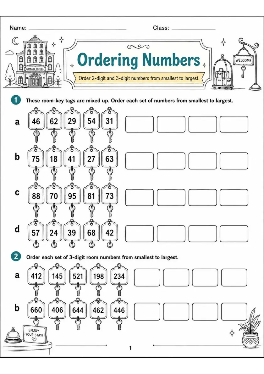 Ordering Numbers - Grade 3 Math Worksheet - grade 3 Printable independent practice grade 3 printable PDF preview