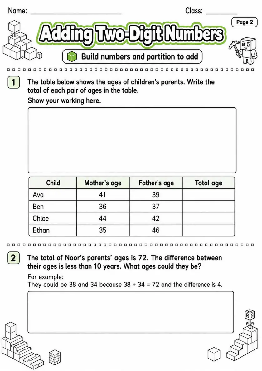 Adding Two-Digit Numbers - Grade 3 Math Worksheet - grade 3 Graphs, tables, and data interpretation grade 3 printable PDF preview