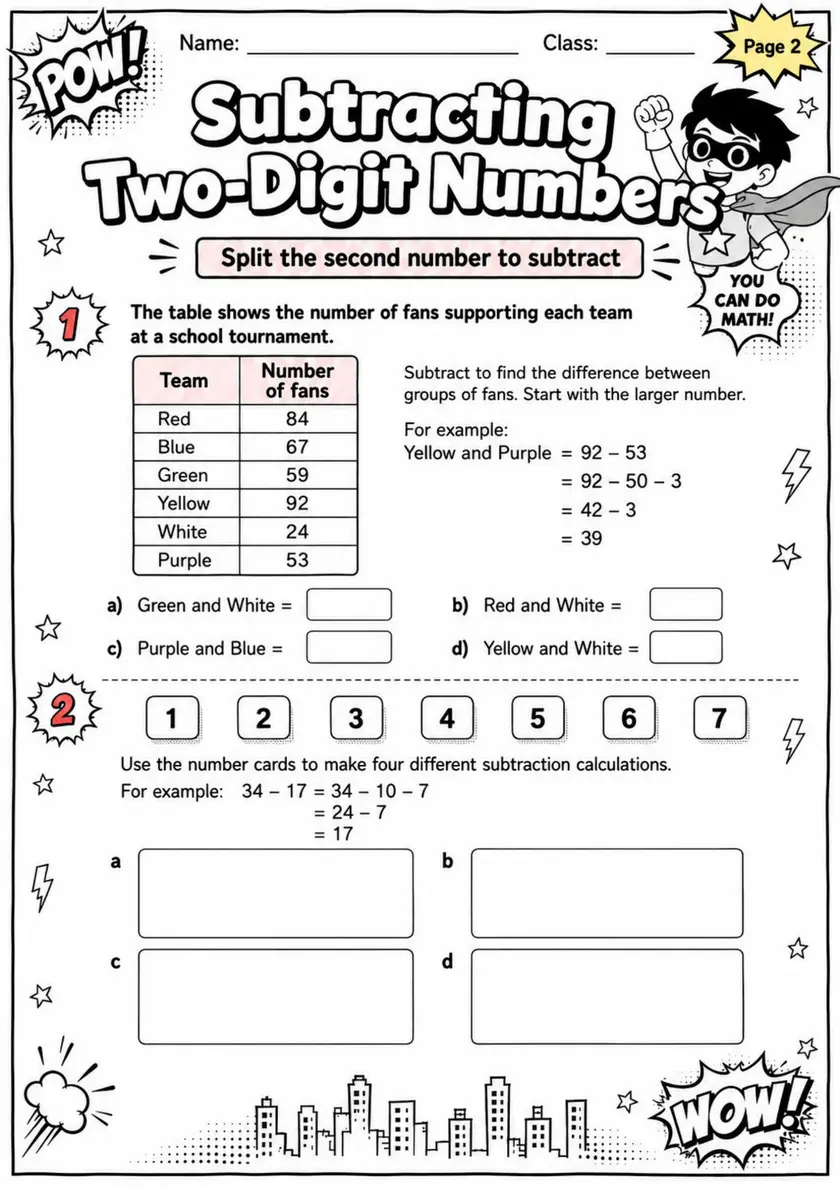 Subtracting Two-Digit Numbers - Grade 3 Math Worksheet - grade 3 Graphs, tables, and data interpretation grade 3 printable PDF preview
