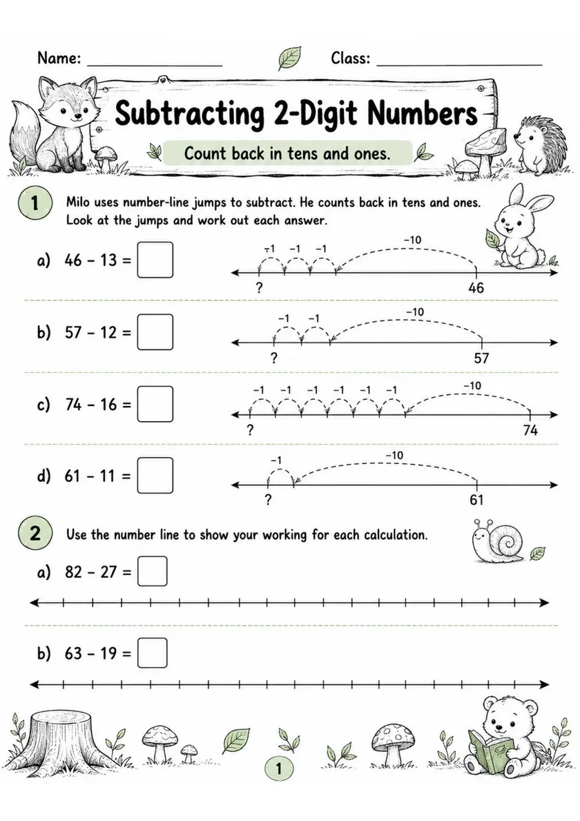 Subtracting 2-Digit Numbers - Grade 3 Math Worksheet - WKS-MAT-grade-3-XH-0080-EN grade 3 printable PDF preview
