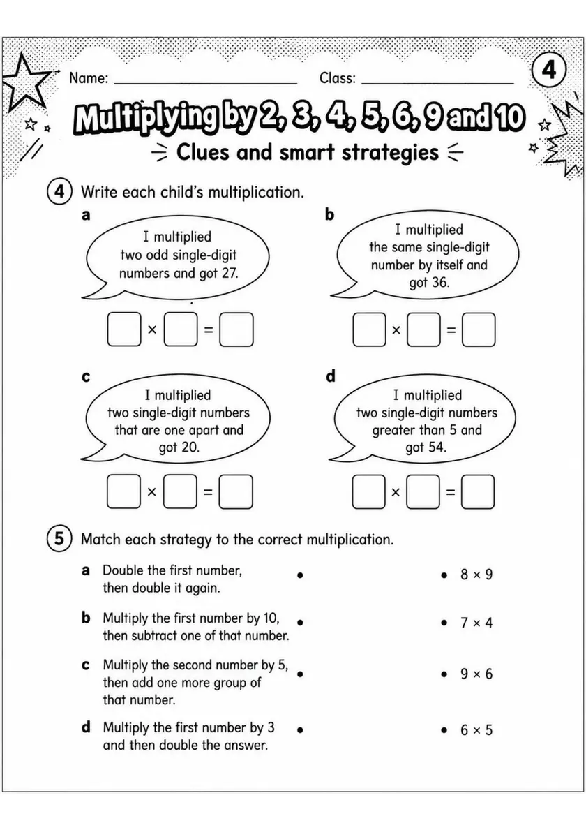 Multiplying by 2, 3, 4, 5, 6, 9 and 10 - Grade 3 Math Worksheet - grade 3 Labeling, matching, sorting, and classification grade 3 printable PDF preview