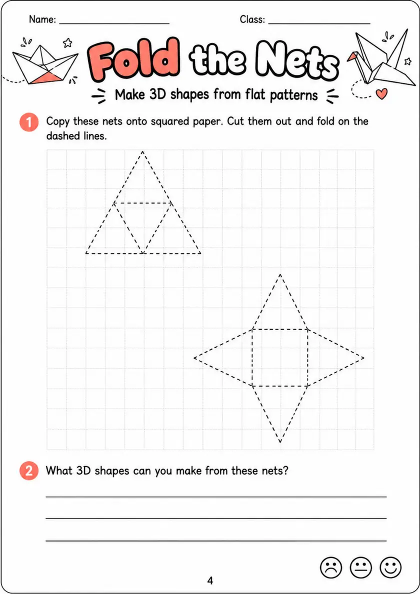 Fold the Nets - Grade 3 Math Worksheet grade 3 printable PDF preview