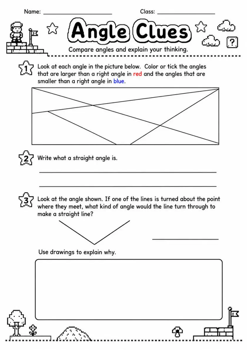 Angle Clues - Grade 3 Math Worksheet grade 3 printable PDF preview